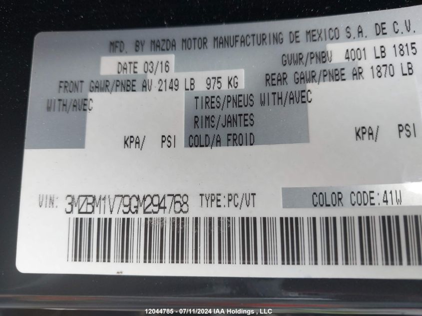 2016 Mazda Mazda3 VIN: 3MZBM1V79GM294768 Lot: 12044785