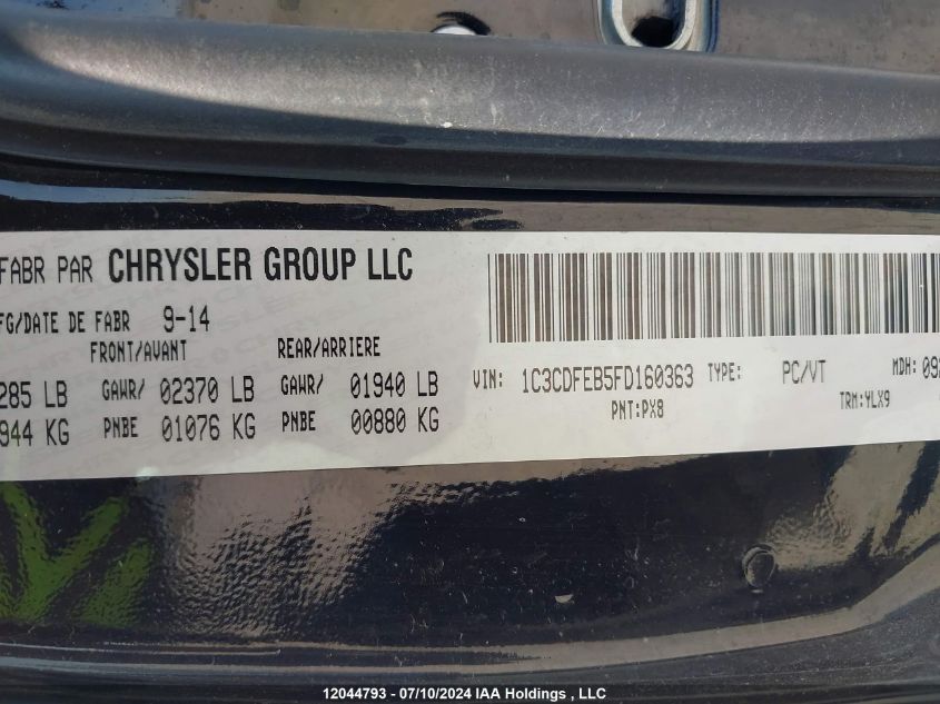 2015 Dodge Dart Gt VIN: 1C3CDFEB5FD160363 Lot: 12044793