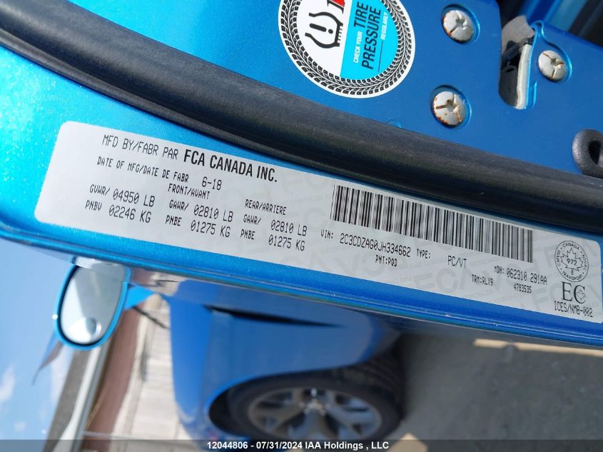 2018 Dodge Challenger VIN: 2C3CDZAG0JH334662 Lot: 12044806