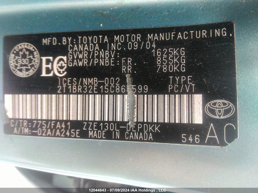 2005 Toyota Corolla Ce/Le/S VIN: 2T1BR32E15C866599 Lot: 12044843