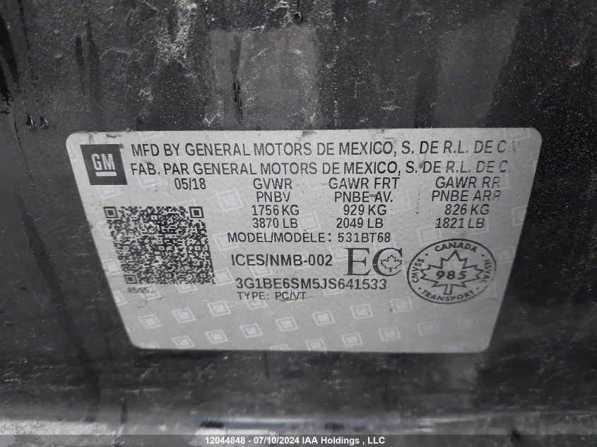 2018 Chevrolet Cruze VIN: 3G1BE6SM5JS641533 Lot: 12044848