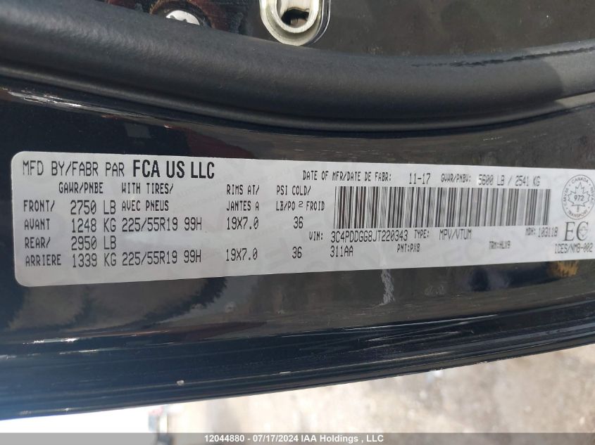 2018 Dodge Journey Crossroad VIN: 3C4PDDGG8JT220343 Lot: 12044880