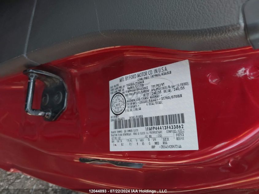 2003 Ford Mustang VIN: 1FAFP44413F433862 Lot: 12044893