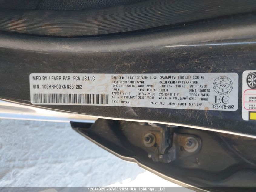 2022 Ram 1500 Tradesman VIN: 1C6RRFCGXNN361262 Lot: 12044929