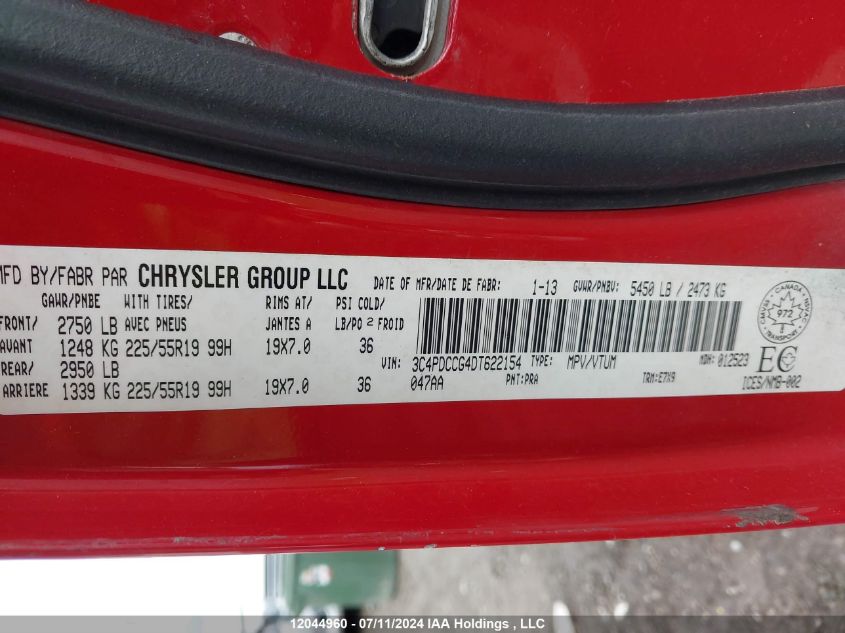 2013 Dodge Journey Sxt/Crew VIN: 3C4PDCCG4DT622154 Lot: 12044960