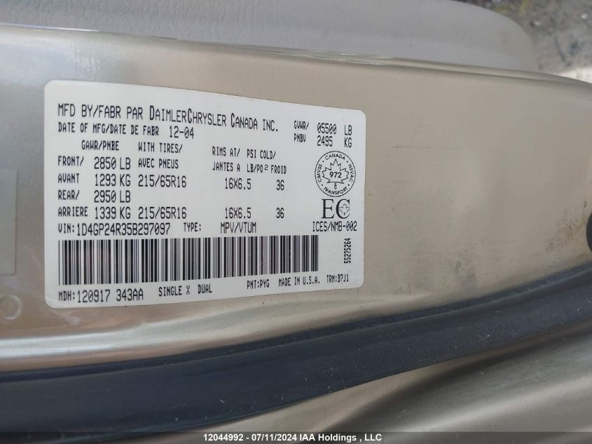 2005 Dodge Grand Caravan VIN: 1D4GP24R35B297097 Lot: 12044992