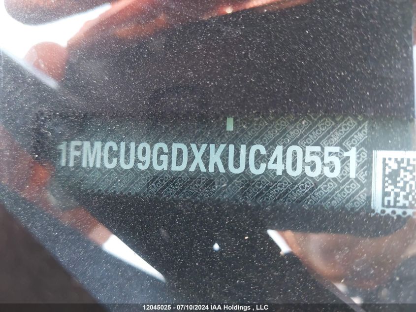 2019 Ford Escape Se VIN: 1FMCU9GDXKUC40551 Lot: 12045025