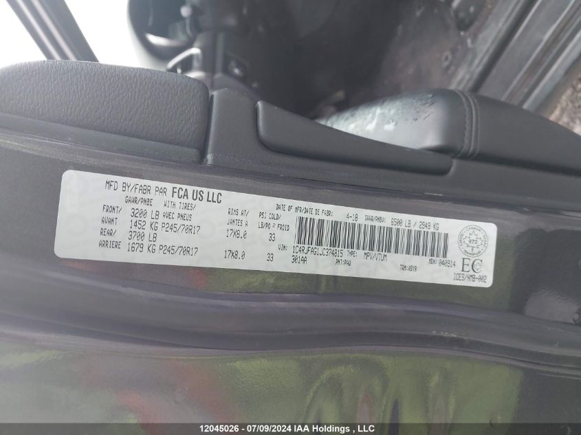 2018 Jeep Grand Cherokee Laredo VIN: 1C4RJFAG1JC374815 Lot: 12045026