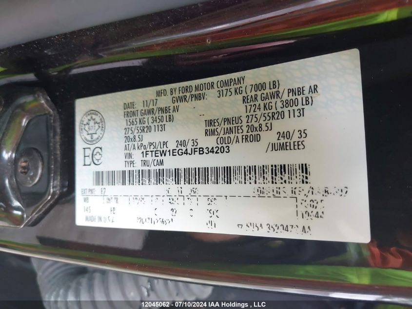 2018 Ford F-150 Xlt VIN: 1FTEW1EG4JFB34203 Lot: 12045062