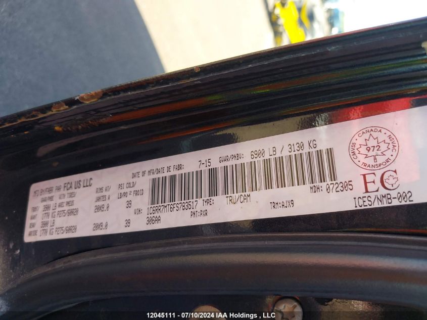 2015 Ram 1500 Sport VIN: 1C6RR7MT6FS783517 Lot: 12045111