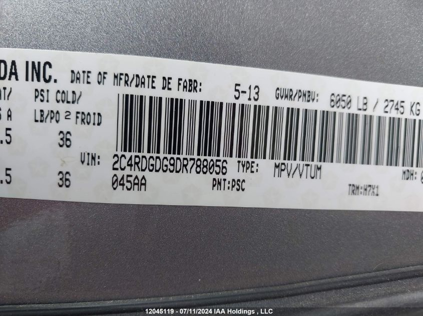 2013 Dodge Grand Caravan Crew VIN: 2C4RDGDG9DR788056 Lot: 12045119