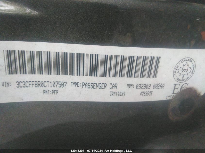 2012 Fiat 500 Sport VIN: 3C3CFFBR0CT107507 Lot: 12045207