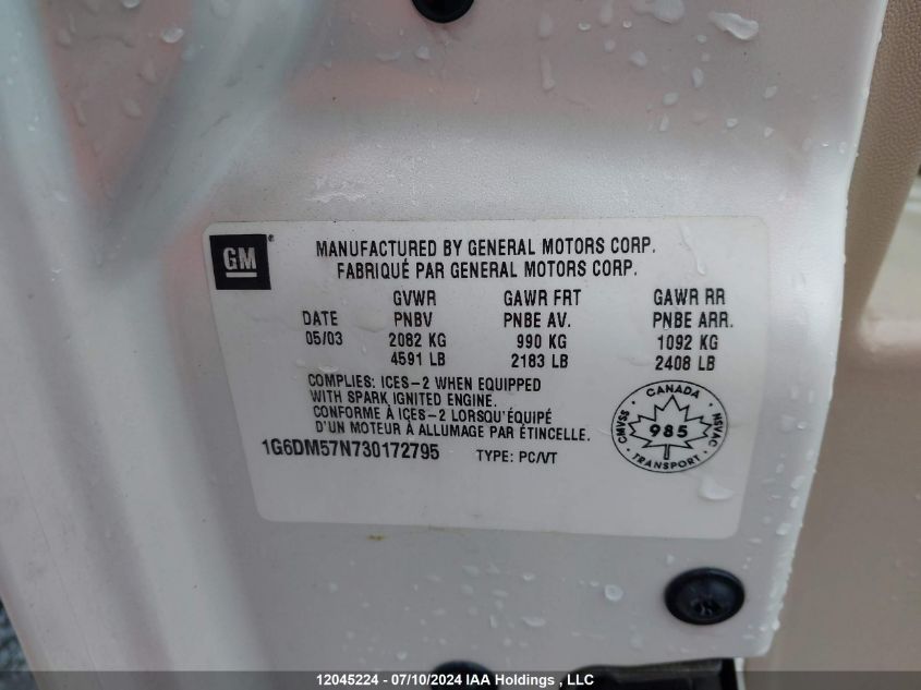 2003 Cadillac Cts VIN: 1G6DM57N730172795 Lot: 12045224