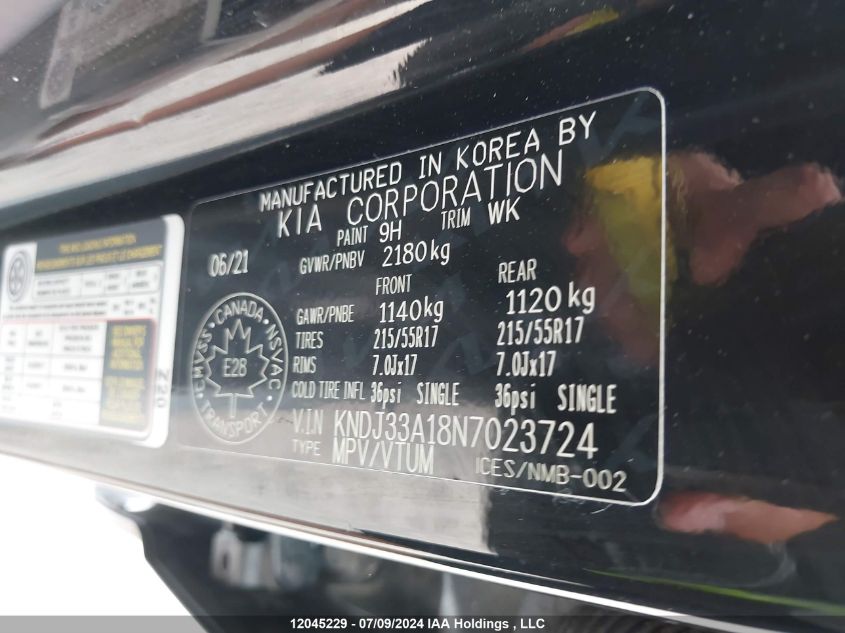 2022 Kia Soul Ev Limited VIN: KNDJ33A18N7023724 Lot: 12045229