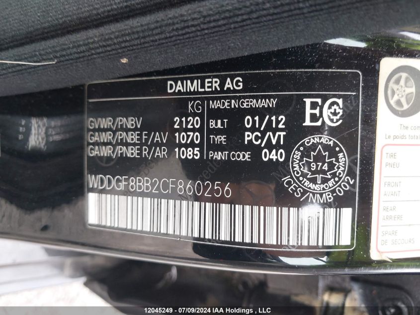 2012 Mercedes-Benz C 300 4Matic VIN: WDDGF8BB2CF860256 Lot: 12045249