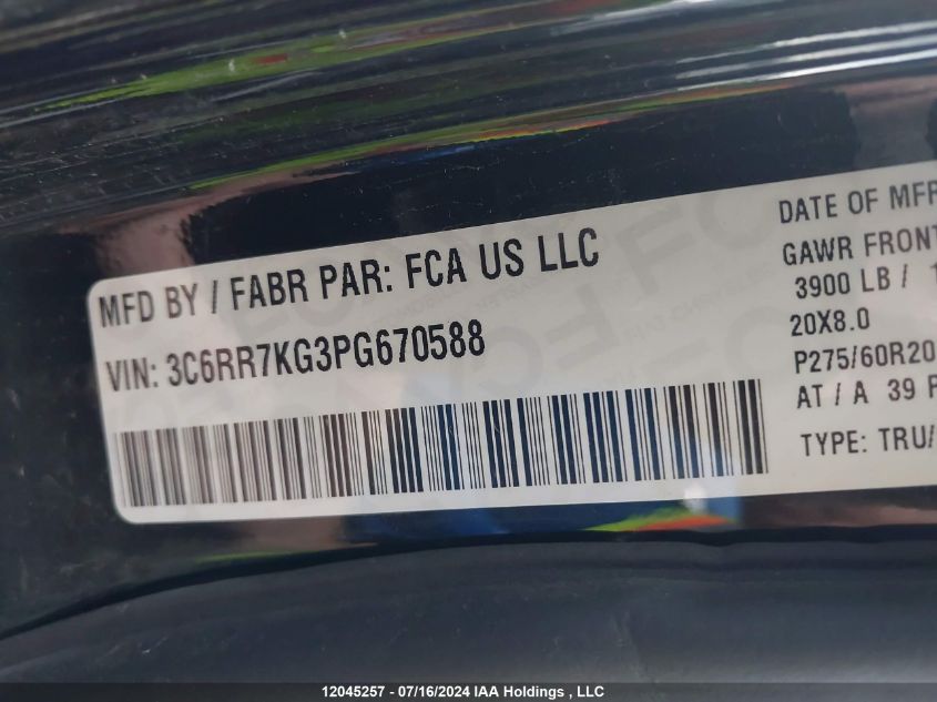 2023 Ram 1500 Classic Tradesman VIN: 3C6RR7KG3PG670588 Lot: 12045257