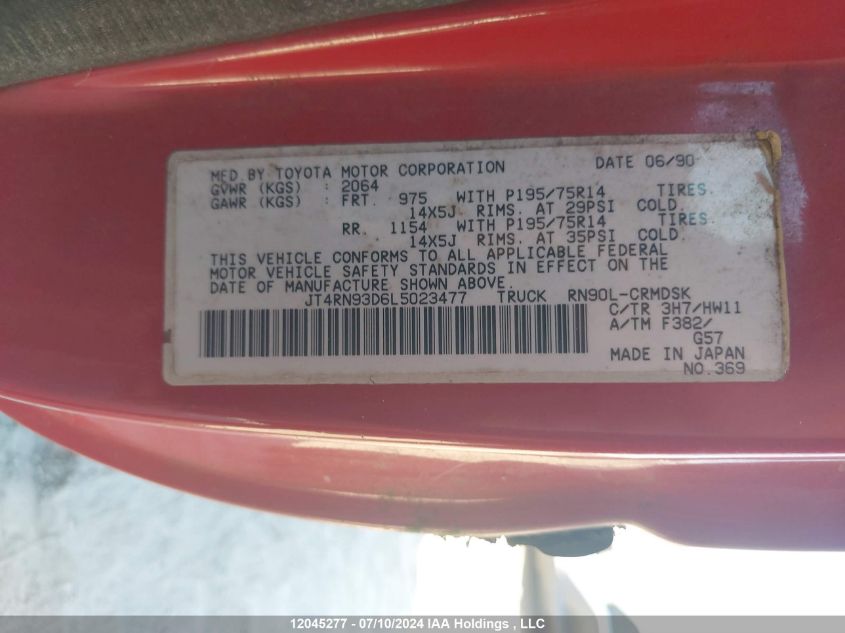 1990 Toyota Pickup 1/2 Ton Ex Lng Whlbse Dlx VIN: JT4RN93D6L5023477 Lot: 12045277