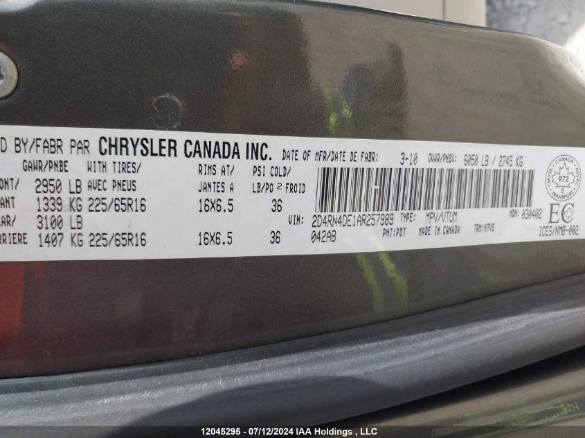 2010 Dodge Grand Caravan Se VIN: 2D4RN4DE1AR257989 Lot: 12045295