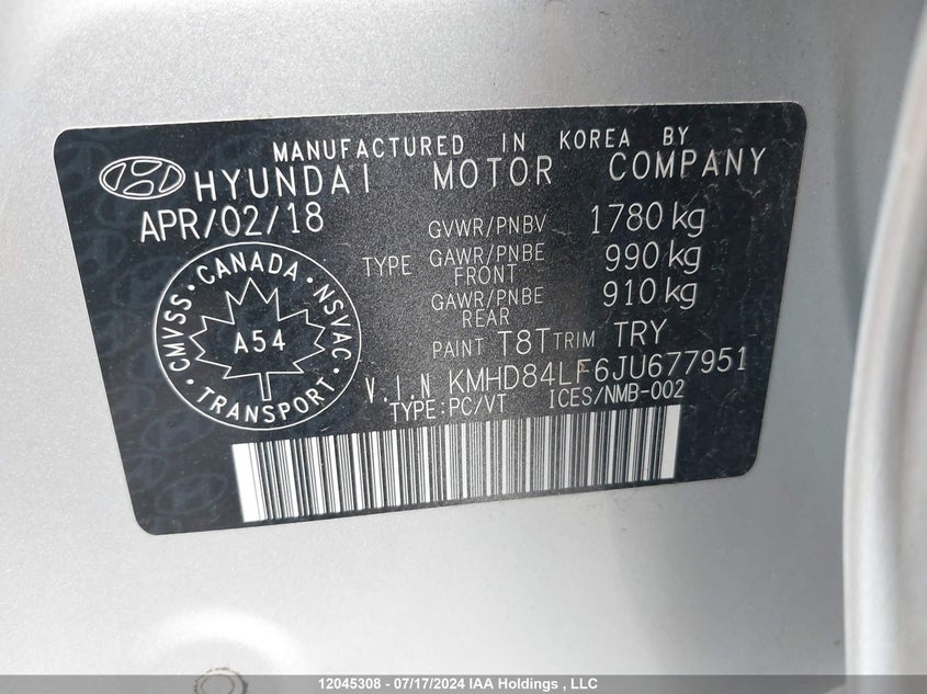 2018 Hyundai Accent Gls/Gs VIN: KMHD84LF6JU677951 Lot: 12045308