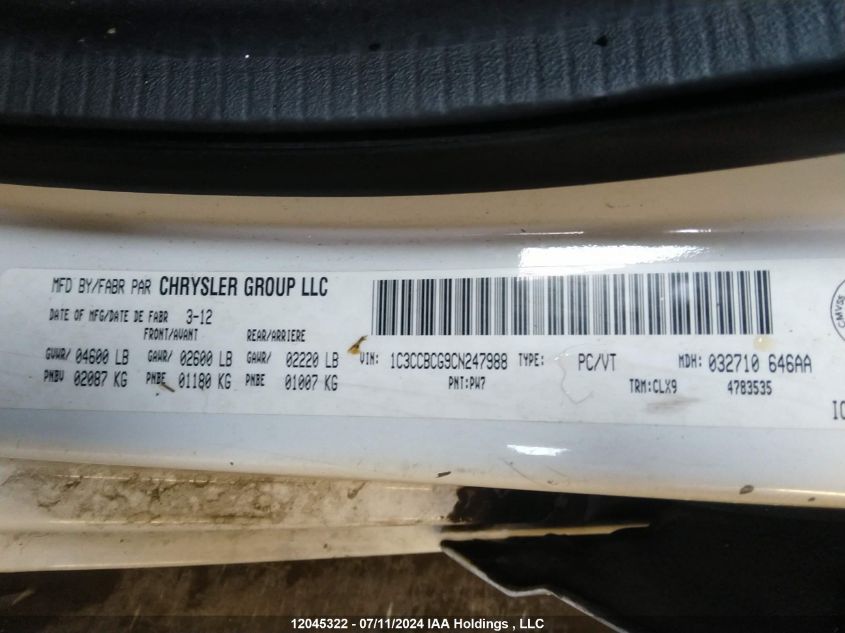 2012 Chrysler 200 VIN: 1C3CCBCG9CN247988 Lot: 12045322