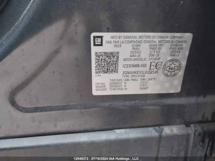 2020 Chevrolet Equinox VIN: 2GNAXKEV1L6152145 Lot: 12045372