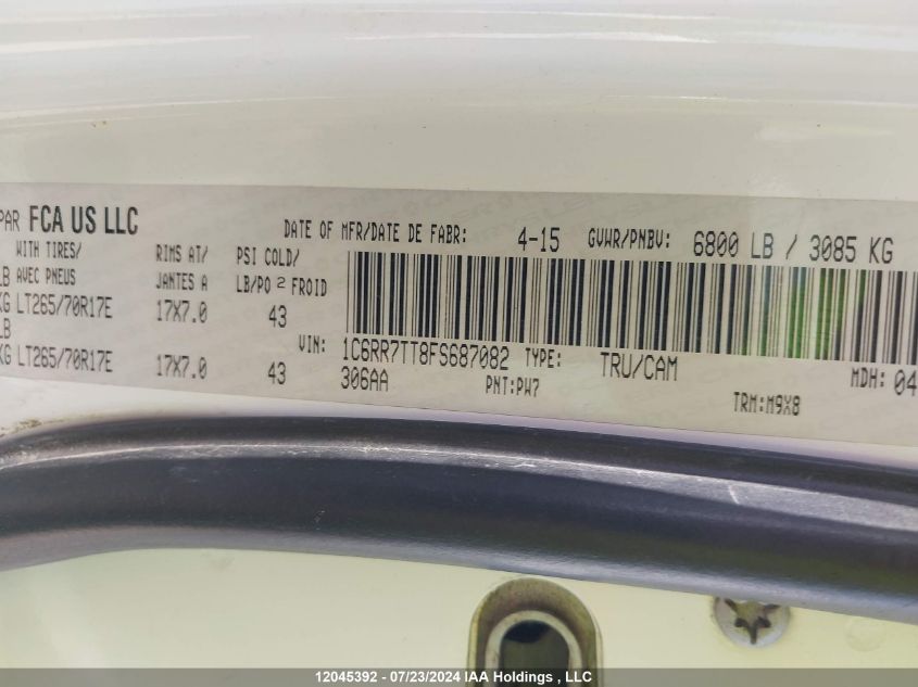 2015 Ram 1500 Slt VIN: 1C6RR7TT8FS687082 Lot: 12045392