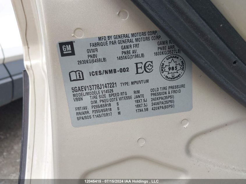 2008 Buick Enclave VIN: 5GAEV13778J147221 Lot: 12045415