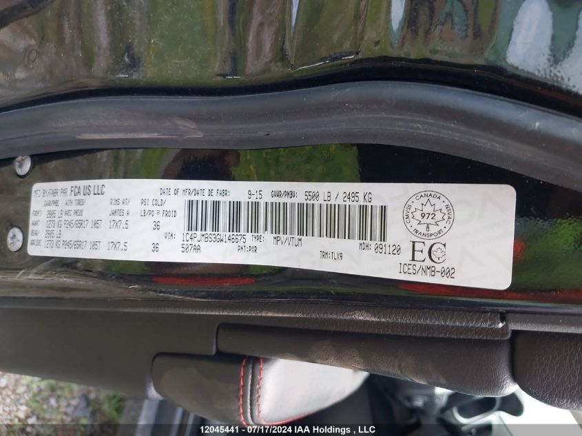 2016 Jeep Cherokee Trailhawk VIN: 1C4PJMBS3GW146675 Lot: 12045441