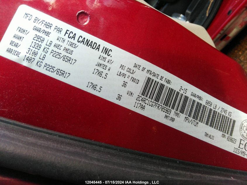 2015 Chrysler Town & Country Touring-L VIN: 2C4RC1CG7FR705969 Lot: 12045445