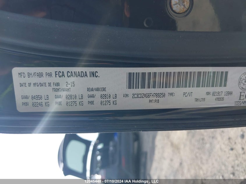 2015 Dodge Challenger Sxt VIN: 2C3CDZAG6FH789250 Lot: 12045448