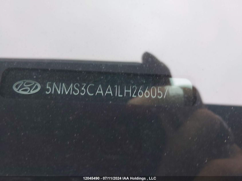 2020 Hyundai Santa Fe VIN: 5NMS3CAA1LH266057 Lot: 12045490