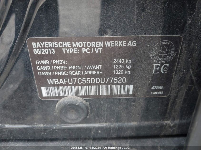 2013 BMW 535 Xi VIN: WBAFU7C55DDU77520 Lot: 12045528