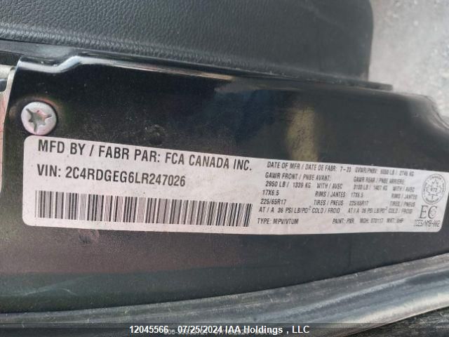 2020 Dodge Grand Caravan Gt VIN: 2C4RDGEG6LR247026 Lot: 12045566