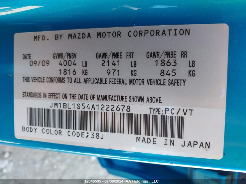 2010 Mazda Mazda3 VIN: JM1BL1S54A1222678 Lot: 12045595