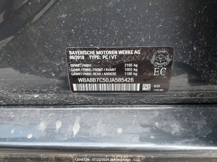 2018 BMW 3 Series VIN: WBA8B7C50JA585426 Lot: 12045726
