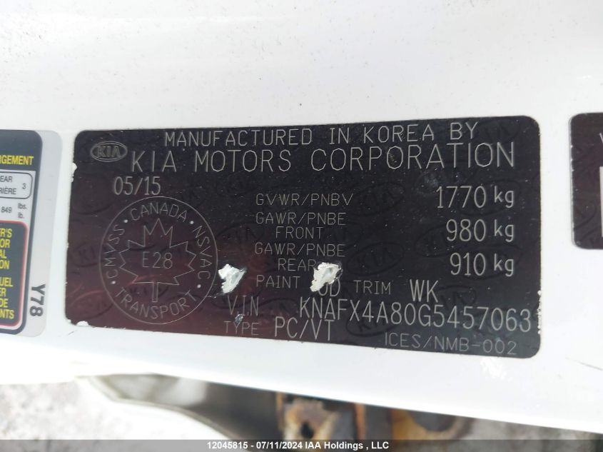 2016 Kia Forte VIN: KNAFX4A80G5457063 Lot: 12045815