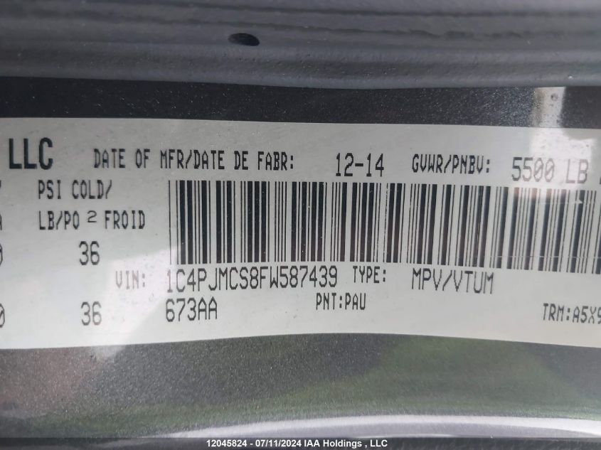 2015 Jeep Cherokee North VIN: 1C4PJMCS8FW587439 Lot: 12045824