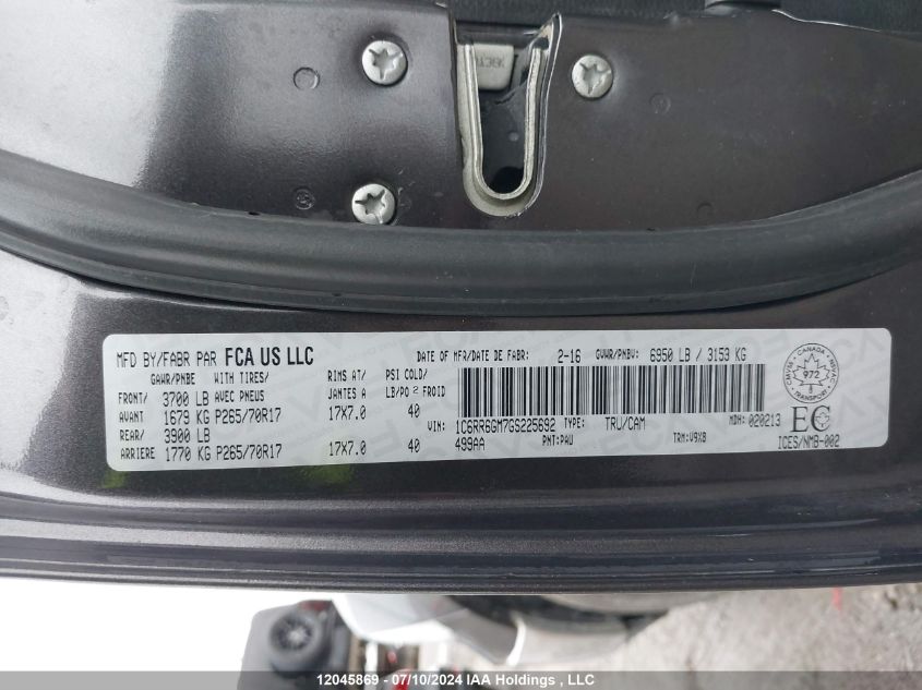 2016 Ram 1500 Slt VIN: 1C6RR6GM7GS225692 Lot: 12045869