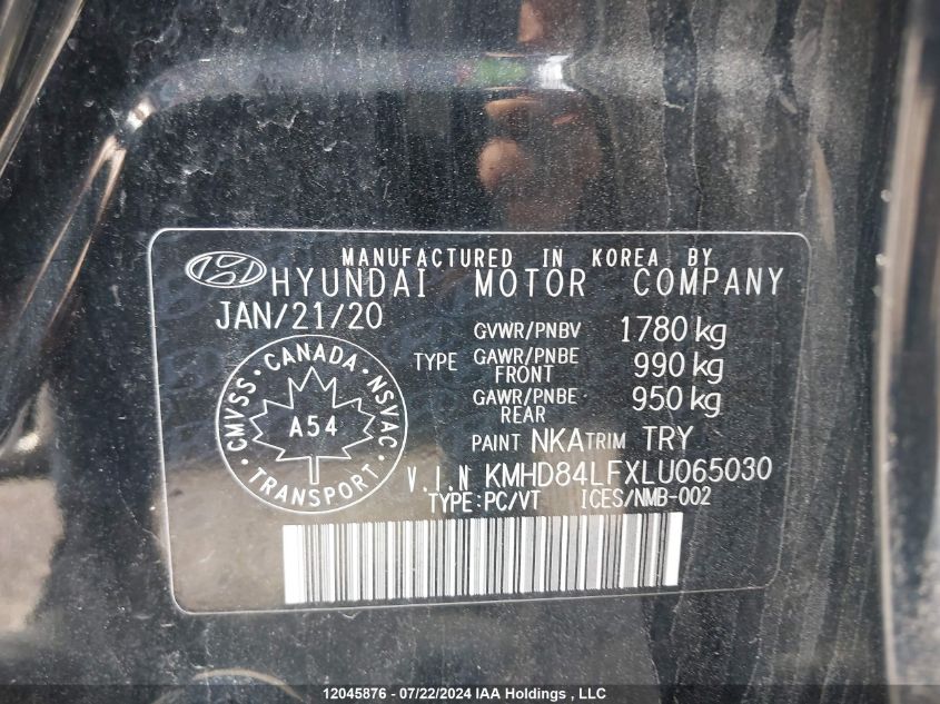 2020 Hyundai Elantra Preferred Auto Ivt VIN: KMHD84LFXLU065030 Lot: 12045876