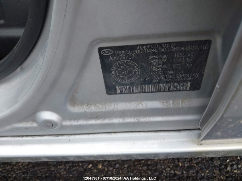 2008 Hyundai Sonata VIN: 5NPET46C68H347126 Lot: 12045961