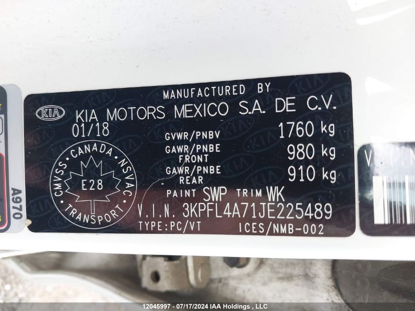 2018 Kia Forte VIN: 3KPFL4A71JE225489 Lot: 12045997