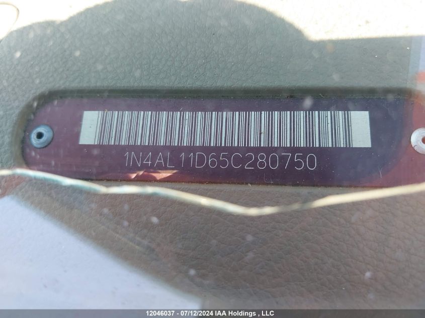 2005 Nissan Altima 2.5 S VIN: 1N4AL11D65C280750 Lot: 12046037