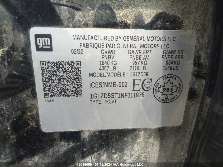 2022 Chevrolet Malibu VIN: 1G1ZD5ST1NF111976 Lot: 12046059