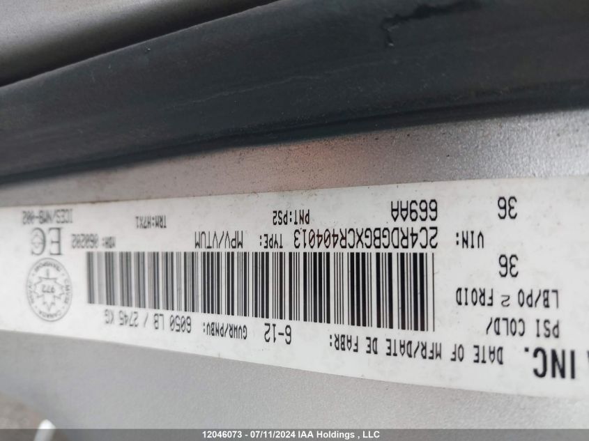 2012 Dodge Grand Caravan Se VIN: 2C4RDGBGXCR404013 Lot: 12046073