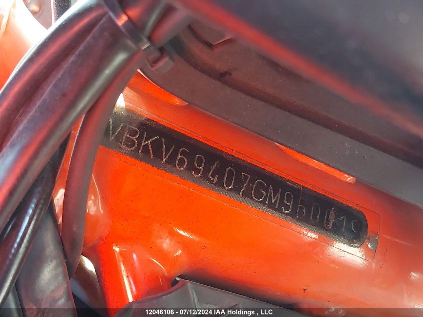 2016 Ktm 1290 Super Duke Gt VIN: VBKV69407GM950019 Lot: 12046106