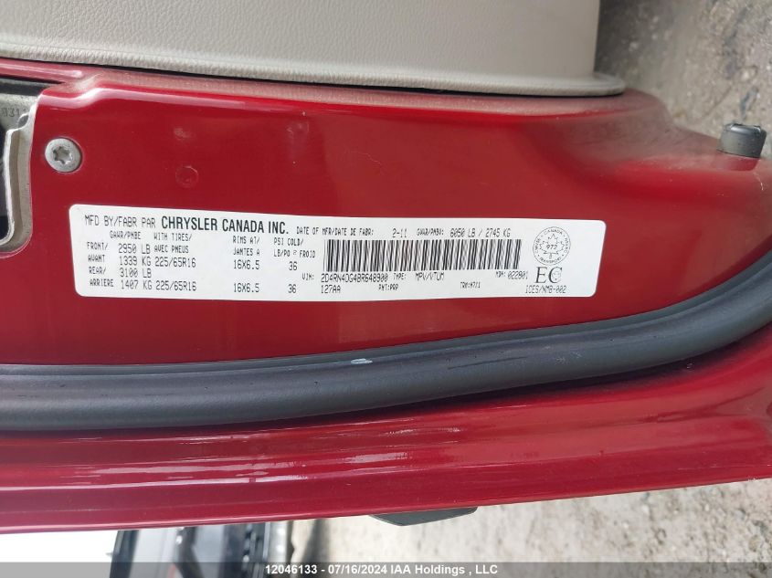 2011 Dodge Grand Caravan Se/Sxt VIN: 2D4RN4DG4BR648900 Lot: 12046133