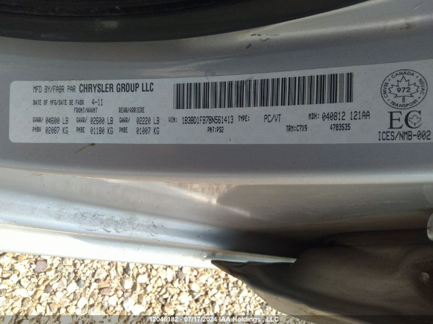 2011 Dodge Avenger Sxt VIN: 1B3BD1FB7BN561413 Lot: 12046182