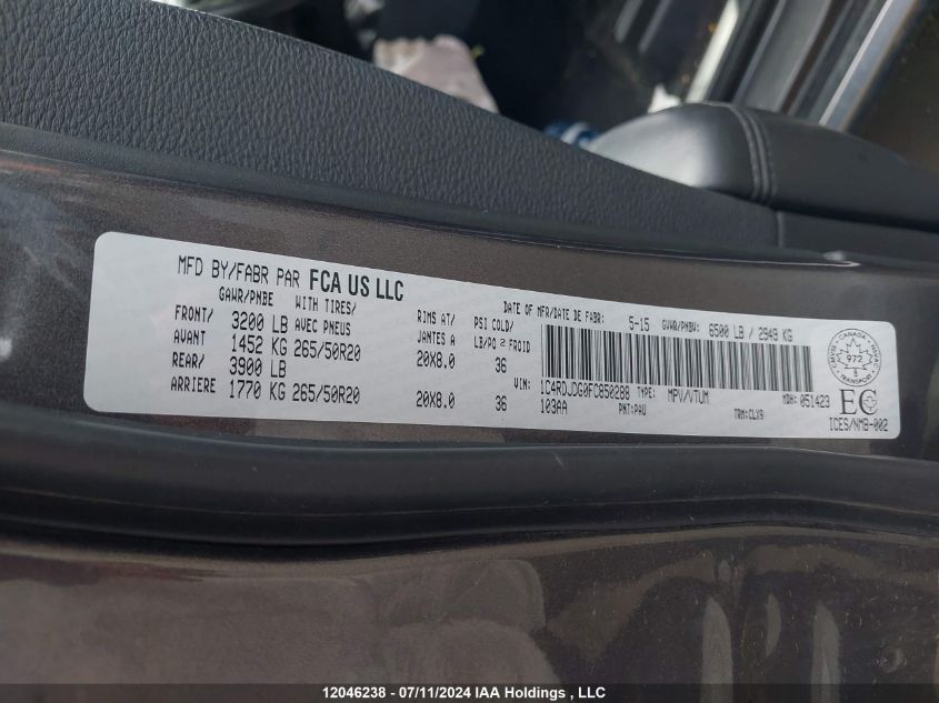 2015 Dodge Durango Limited VIN: 1C4RDJDG0FC850288 Lot: 12046238