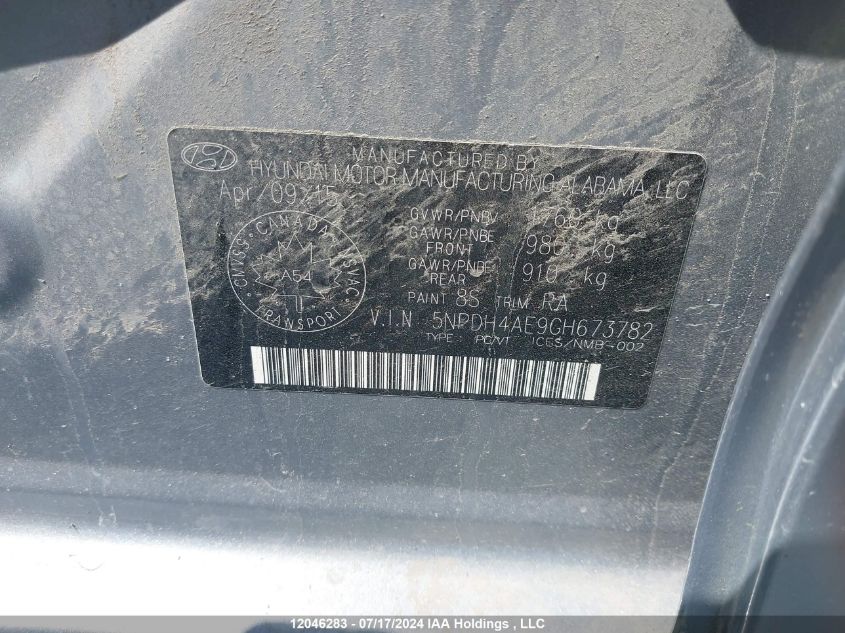 2016 Hyundai Elantra VIN: 5NPDH4AE9GH673782 Lot: 12046283