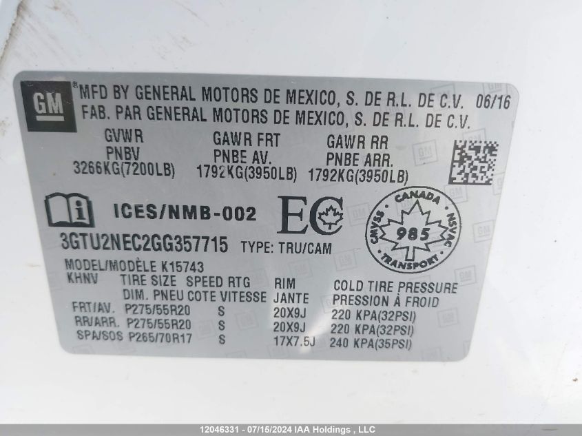 3GTU2NEC2GG357715 2016 GMC Sierra 1500